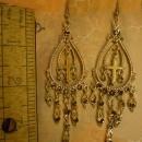 Gothic MEdieval chandelier Cross drop rhinestone earrings