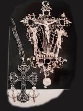 Vintage Medieval OPAL Knights HUGE Etruscan chandelier Gothic cross necklace