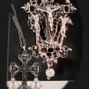 Vintage Medieval OPAL Knights HUGE Etruscan chandelier Gothic cross necklace
