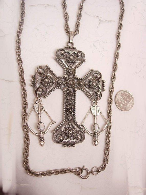 Vintage Medieval OPAL Knights HUGE Etruscan chandelier Gothic cross necklace