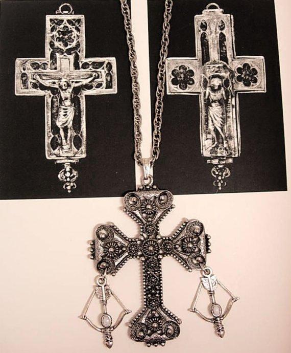 Vintage Medieval OPAL Knights HUGE Etruscan chandelier Gothic cross necklace