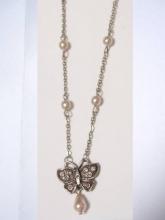 Pearl Drop figural Butterfly Edwardian style feminine necklace