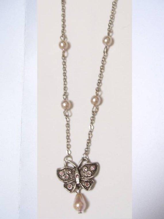 Pearl Drop figural Butterfly Edwardian style feminine necklace