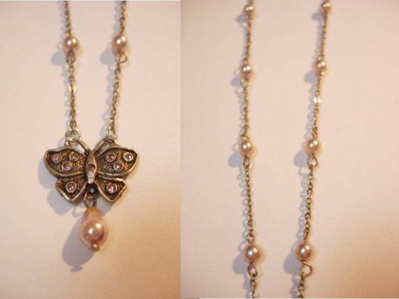Pearl Drop figural Butterfly Edwardian style feminine necklace