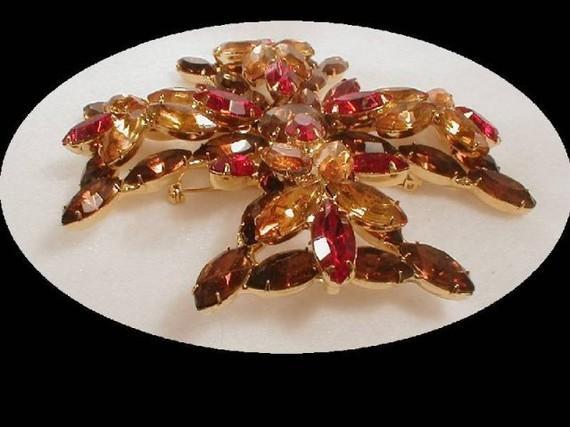 4 INCH Huge BROOCH Maltese Cross Marquise layered rhinestones STUNNING