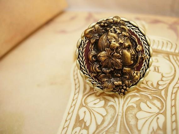 BOhemian Beauty RIng big and bold figural Cameo woman