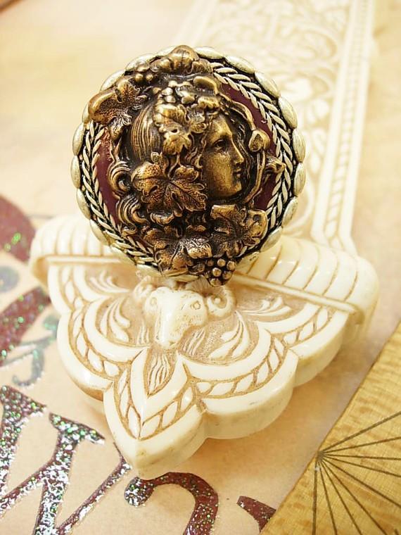 BOhemian Beauty RIng big and bold figural Cameo woman