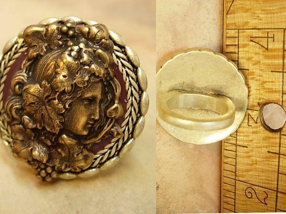 BOhemian Beauty RIng big and bold figural Cameo woman