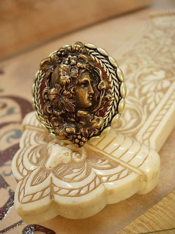 BOhemian Beauty RIng big and bold figural Cameo woman