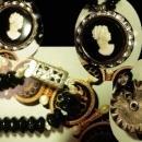 Vintage BLack Cameo Necklace GLass beads and Rhinestones too