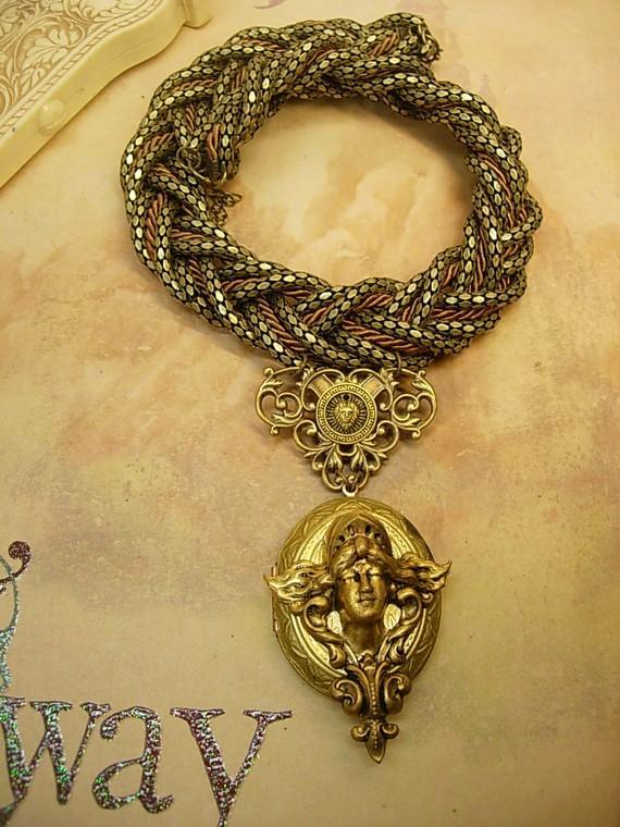 Medusa Locket necklace HUGE snake chain Winged Goddess Angel renaissance