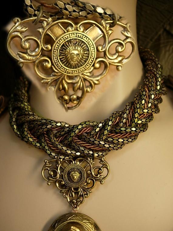 Medusa Locket necklace HUGE snake chain Winged Goddess Angel renaissance
