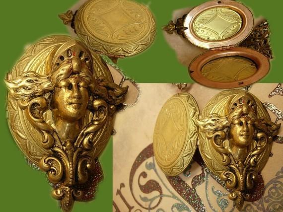 Medusa Locket necklace HUGE snake chain Winged Goddess Angel renaissance