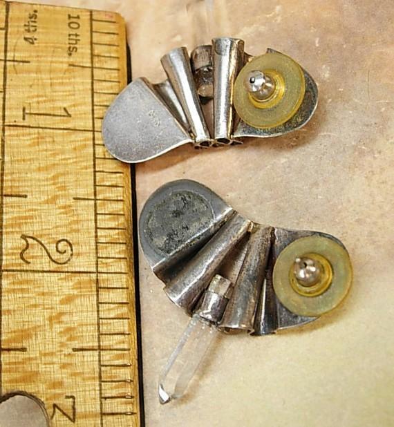 Vintage sterling earrings with healing crystal amethyst modernist