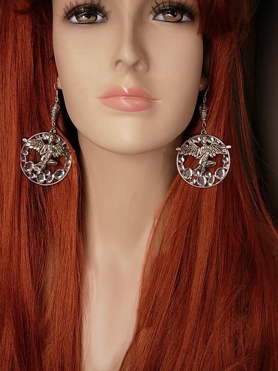 Reserved for moon Winged Goddess in the stars Earrings