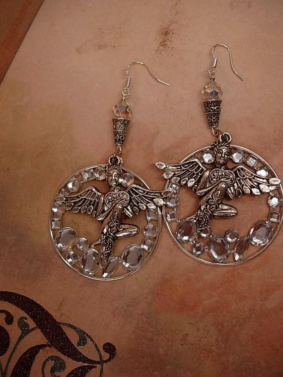 Reserved for moon Winged Goddess in the stars Earrings