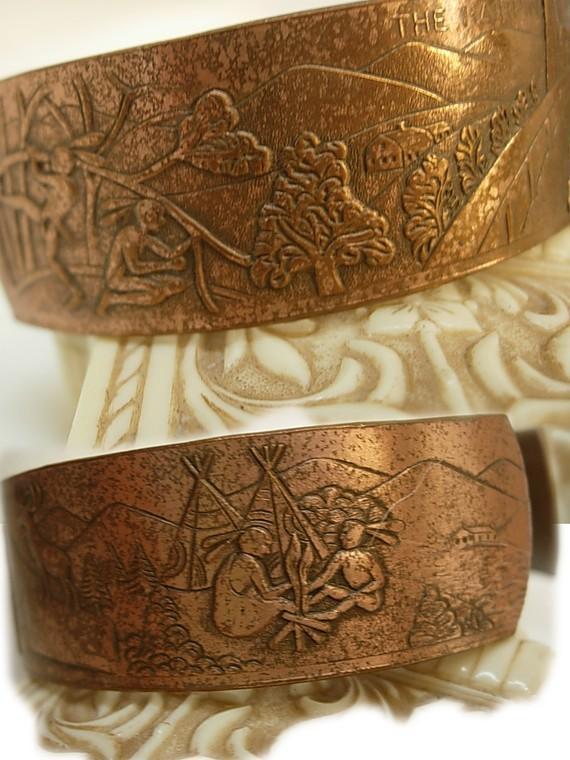 Unusual Indian Story telling bracelet cuff with Chief and warriors