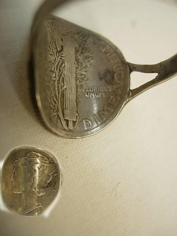 Vintage 1920 Mercury RING with winged God in sterling Liberty Dime Coin Jewelry size 6 1/2