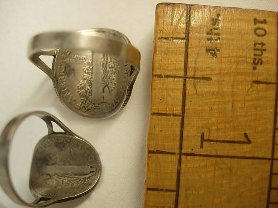 Vintage 1920 Mercury RING with winged God in sterling Liberty Dime Coin Jewelry size 6 1/2