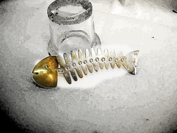 Sleeping With the Fishes Mob Earrings Vintage sterling signed skeletons
