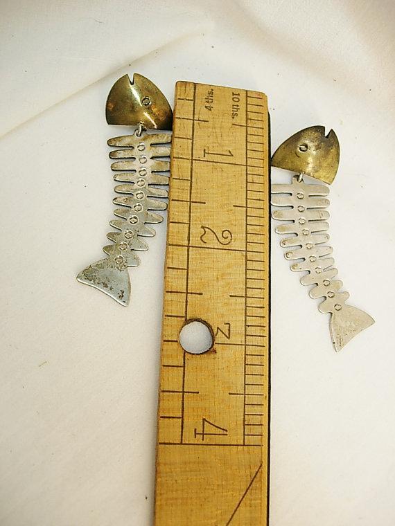 Sleeping With the Fishes Mob Earrings Vintage sterling signed skeletons