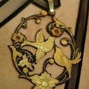 ANtique Saint de' espirit Necklace Holy dove in gold and japanned black metal