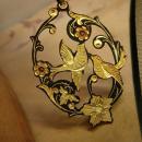 ANtique Saint de' espirit Necklace Holy dove in gold and japanned black metal