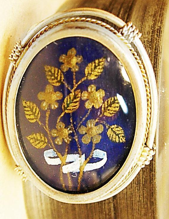 VIntage Memorial victorian brooch pendant 800 silver handpainted