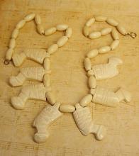 Vintage bone or preban ivory Egyptian revival necklace Queen Nefertiti carved beads