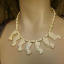Vintage bone or preban ivory Egyptian revival necklace Queen Nefertiti carved beads