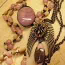 Gothic Winged Spider skeleton locket necklace set with gorgeous pink focal bead