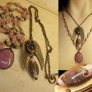 Gothic Winged Spider skeleton locket necklace set with gorgeous pink focal bead
