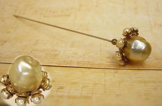 ANtique Pearl Hatpin huge baroque faux pearl top