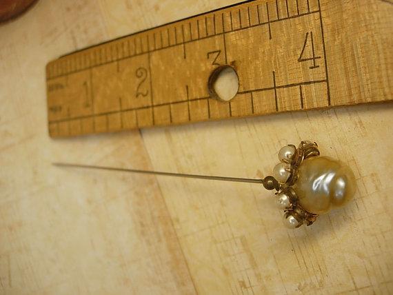 ANtique Pearl Hatpin huge baroque faux pearl top