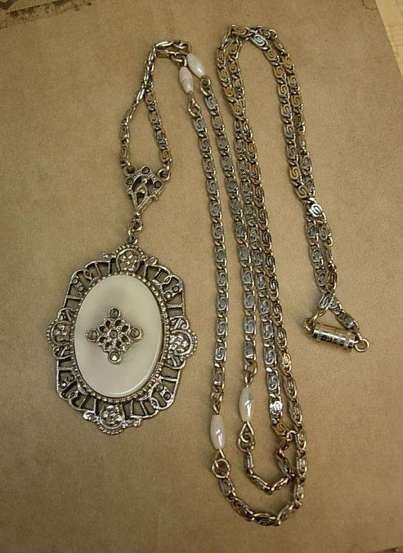 Vintage Deco Style MOP necklace with marcasites and faux pearls