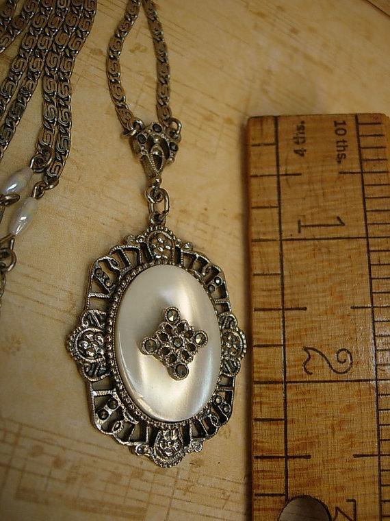 Vintage Deco Style MOP necklace with marcasites and faux pearls