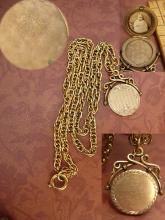 Antique victorian locket fob necklace rose gold filled fancy fob with victorian baby photo inside