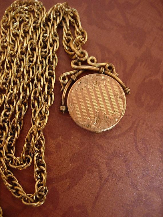 Antique victorian locket fob necklace rose gold filled fancy fob with victorian baby photo inside