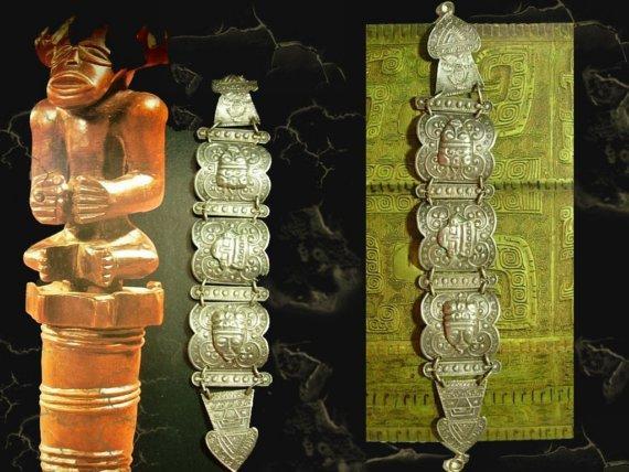 VIntage 1930's Goddess relief fob bracelet Ancient Mayans of MExico