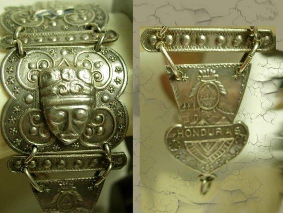 VIntage 1930's Goddess relief fob bracelet Ancient Mayans of MExico