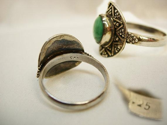 Malachite talisman sterling Ring Vintage star symbols