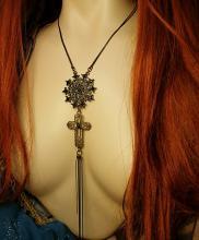 Gothic necklace BLack rhinestones gothic cross long tassels costume jewelry