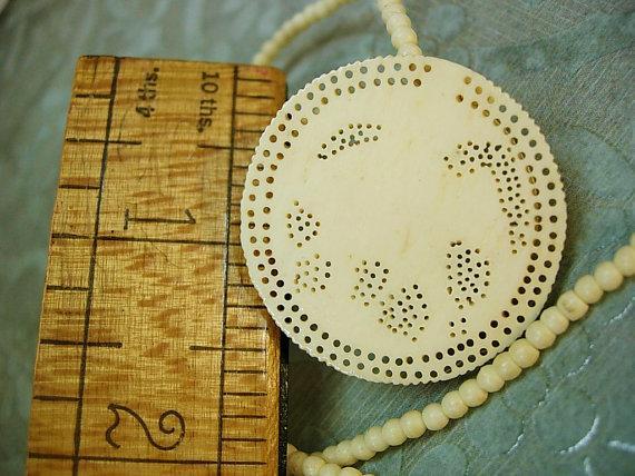 Antique ivory necklace carved Elephant pendant preban ivory beads ivory clasp