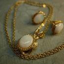 Vintage Opal necklace Gold filled opal earrings genuine opal demi parure Queen of GEMs