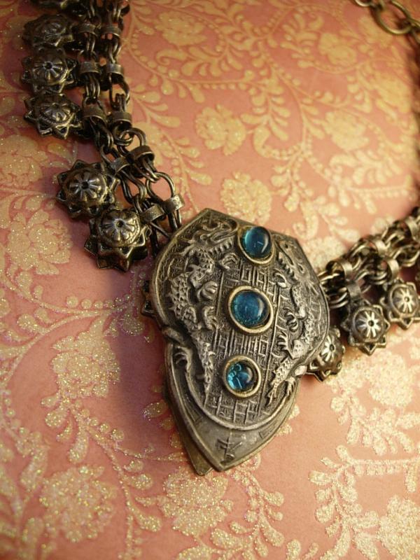 ANtique Chinese dragon Necklace Chinese dragon dress clip and necklace