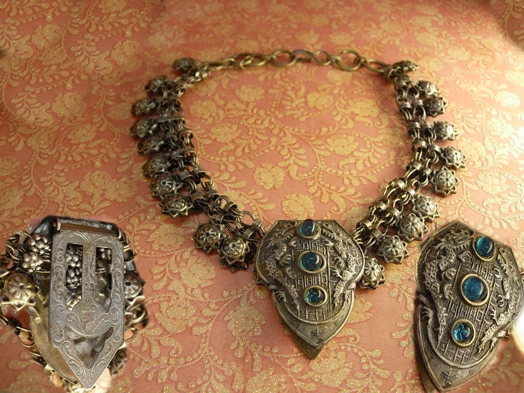 ANtique Chinese dragon Necklace Chinese dragon dress clip and necklace