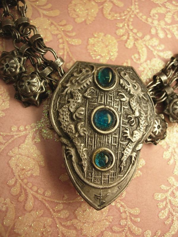 ANtique Chinese dragon Necklace Chinese dragon dress clip and necklace