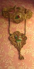 VIntage Enamel INdian bracelet and necklace ornate gilt filigree work