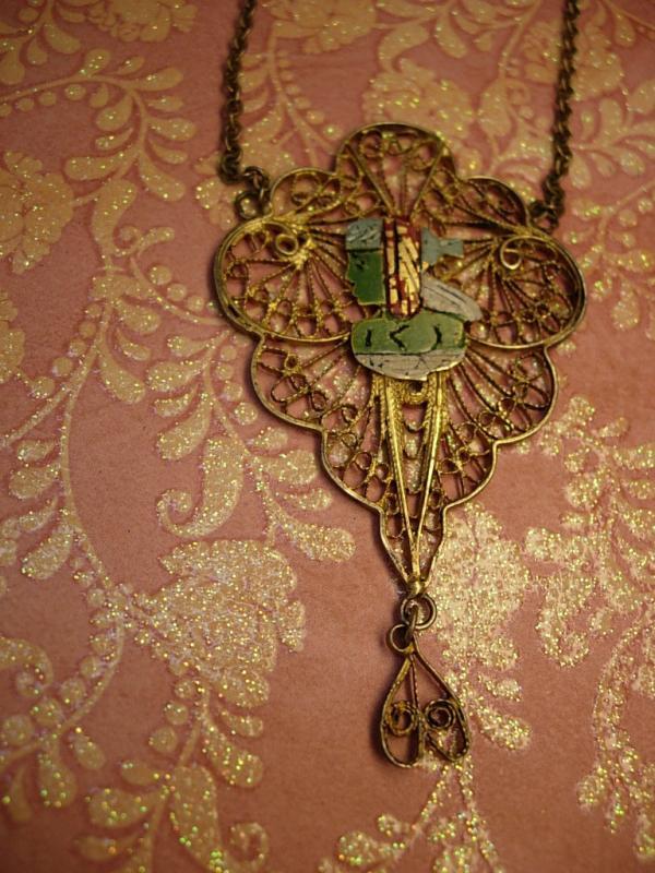 VIntage Enamel INdian bracelet and necklace ornate gilt filigree work
