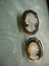 ANtique Cameo earrings Sterling screw on earrings with box Victorian earrings